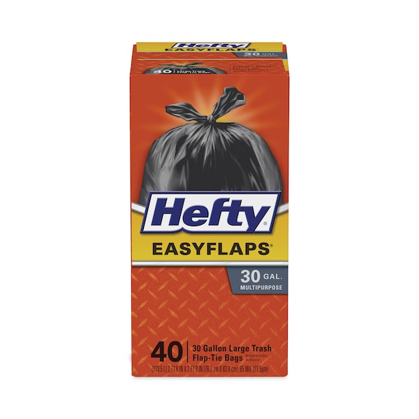 Hefty 30 gal Trash Bags, 30 in x 33 in, 1.05 mil, Black, 40 PK - PAC E27744