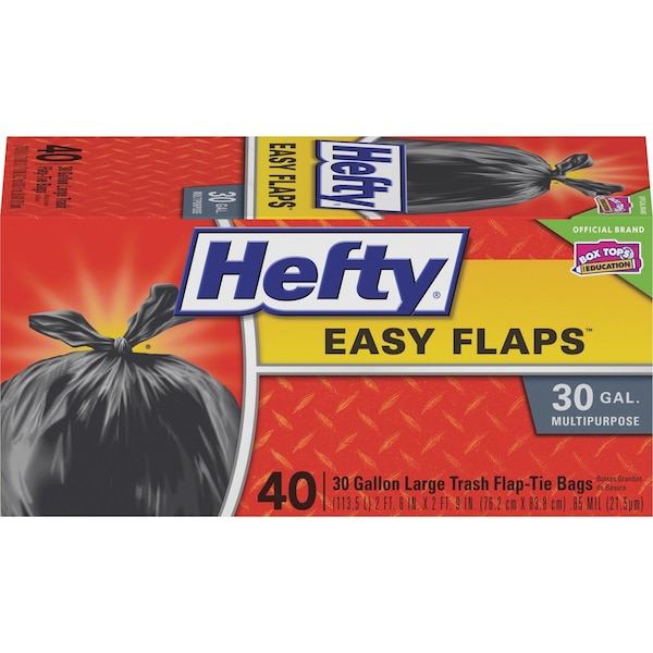 Hefty 30 gal Trash Bags, 30 in x 33 in, 1.05 mil, Black, 40 PK - PAC E27744