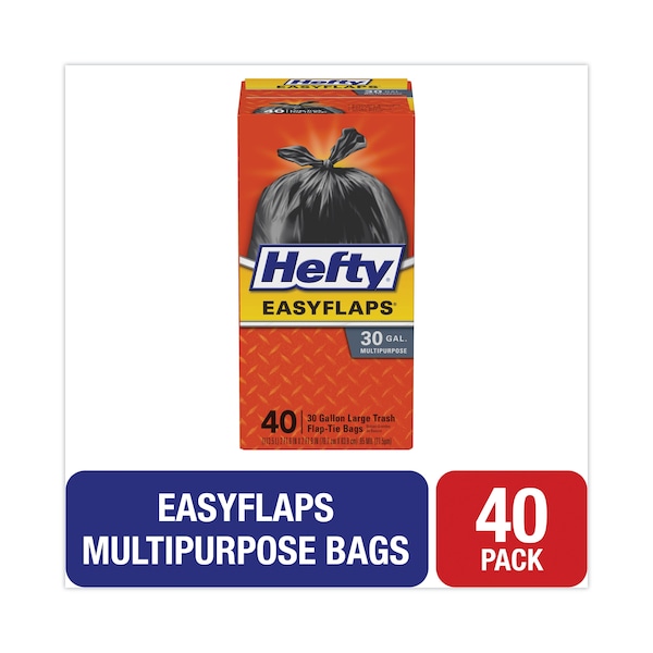 Hefty 30 gal Trash Bags, 30 in x 33 in, 1.05 mil, Black, 40 PK - PAC E27744