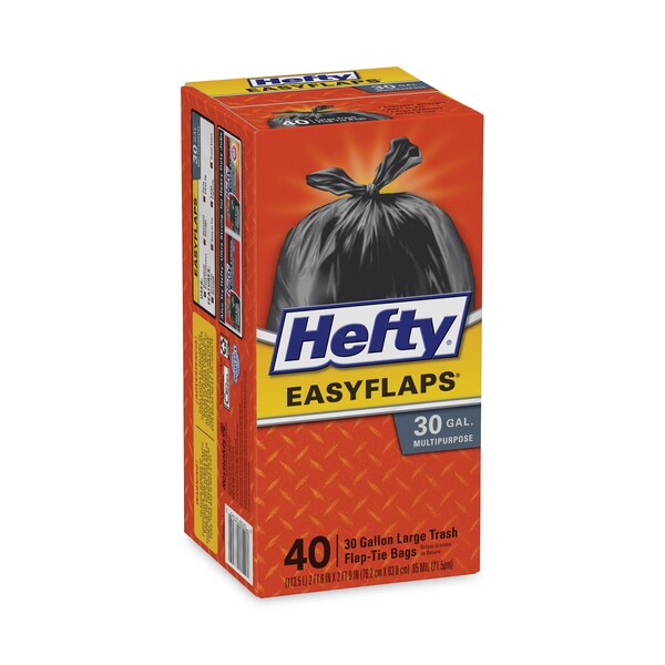 Hefty 30 gal Trash Bags, 30 in x 33 in, 1.05 mil, Black, 40 PK - PAC E27744
