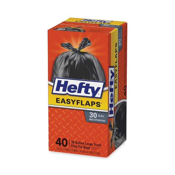 Hefty 30 gal Trash Bags, 30 in x 33 in, 1.05 mil, Black, 40 PK - PAC E27744