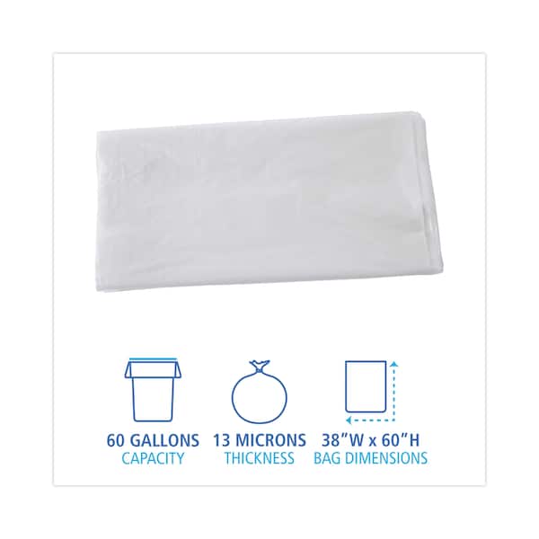 Boardwalk 60 gal Trash Bags, 38 in x 60 in, 13 microns, Natural, 200 PK - Z7660HNKX02
