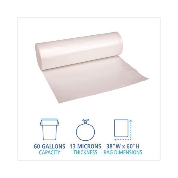 Boardwalk 60 gal Trash Bags, 38 in x 60 in, 13 microns, Natural, 200 PK - BWKRH3860H
