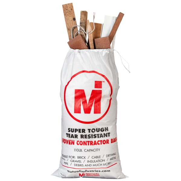 Mutual Industries 42 Gal. Contractor White Woven Reinforced Trash Bags with Drawstring Closure, 20PK - 14981-10-110