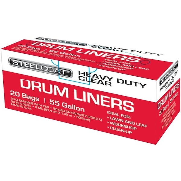 Steelcoat STEELCOAT FG-P9934-10A Drum Liner, 55 gal Capacity, 2 mil Thick, Clear - FG-P9934-10A