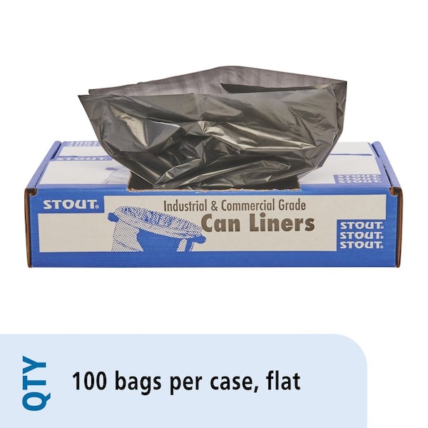 Stout 33 gal Trash Bags, 1.30 mil (33 Micron), Black W/Brown, 100 PK - STOT3340B13