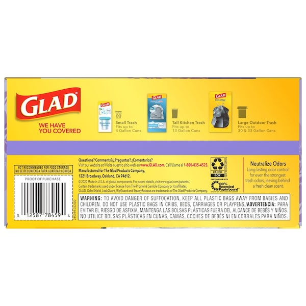 Glad Glad ForceFlex 13 gal Lavender Scent Tall Kitchen Bags Drawstring 40 pk 0.78 mil - 78459