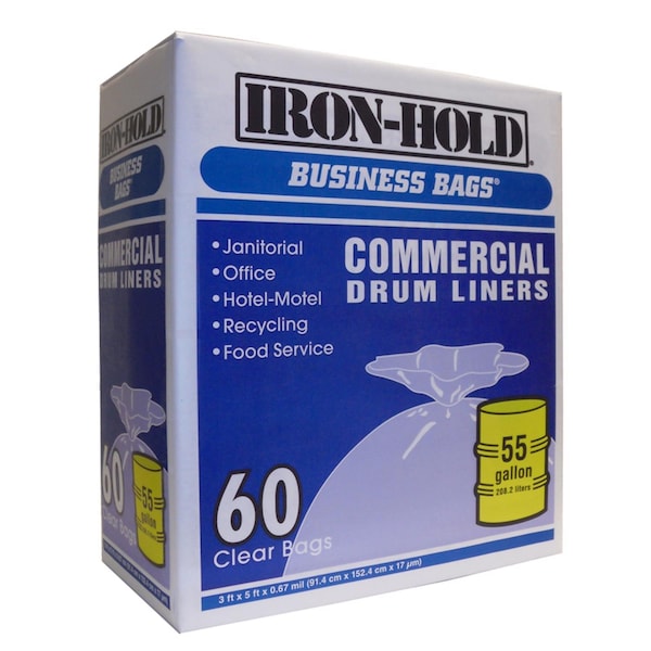 Business Bags Iron-Hold 55 gal No Scent Scent Drum Liners Twist Tie 60 pk 0.67 mil - 618644
