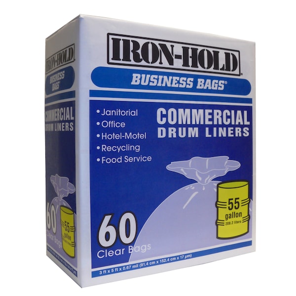 Business Bags Iron-Hold 55 gal No Scent Scent Drum Liners Twist Tie 60 pk 0.67 mil - 618644