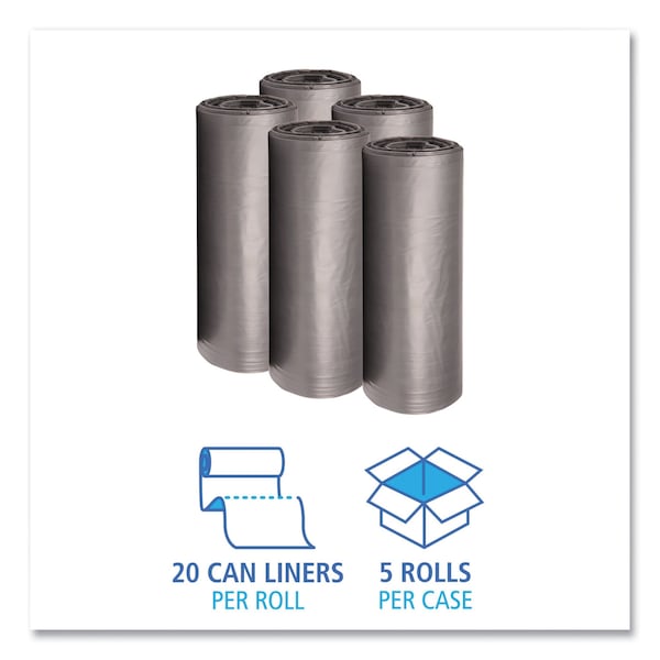 Boardwalk 56 gal Trash Bags, 43 in x 47 in, Super Heavy-Duty, 1.1 mm, Gray, 100 PK - BWK 4347SEH