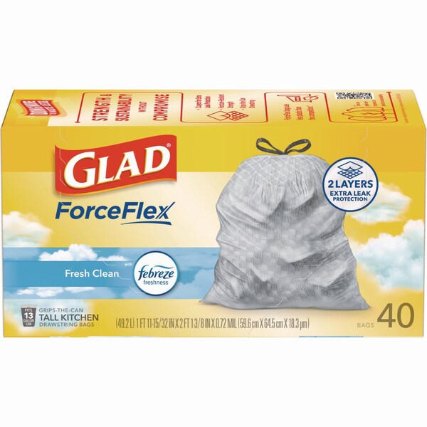 Glad 13 gal Trash Bags, 24 in x 27.38 in, Extra Heavy-Duty, 0.78 mil, White, 240 PK - 78361