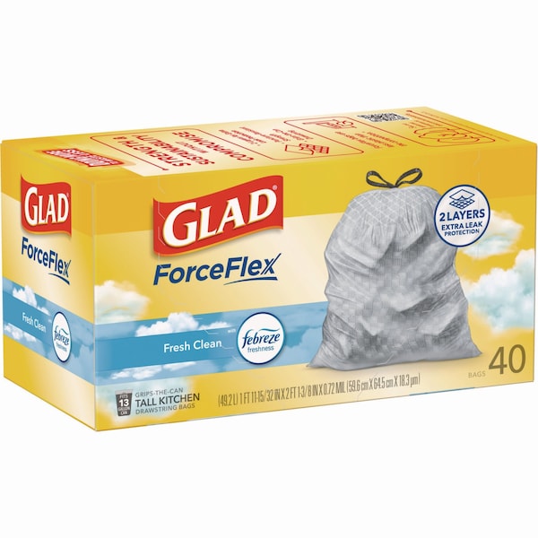 Glad 13 gal Trash Bags, 24 in x 27.38 in, Extra Heavy-Duty, 0.78 mil, White, 240 PK - 78361