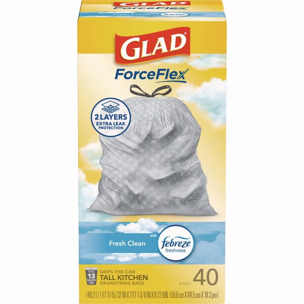 Glad 13 gal Trash Bags, 24 in x 27.38 in, Extra Heavy-Duty, 0.78 mil, White, 240 PK - 78361