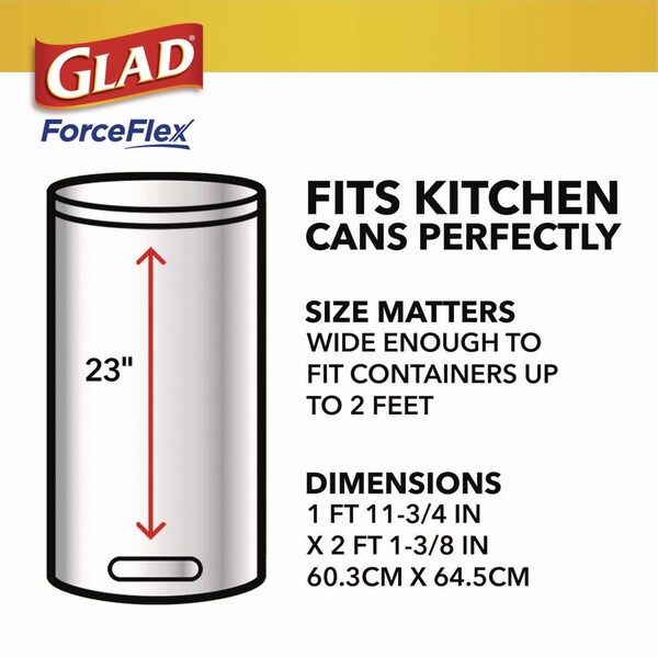 Glad 13 gal Trash Bags, 24 in x 27.38 in, Extra Heavy-Duty, 0.78 mil, White, 240 PK - 78361