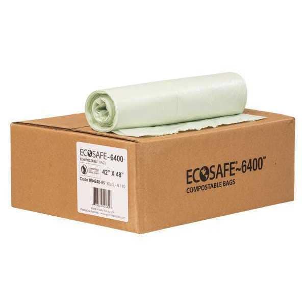 Ecosafe-6400 55 gal Trash Bags, 42 in x 48 in, Extra Heavy-Duty, 0.85 mil, Green - HB4248-8