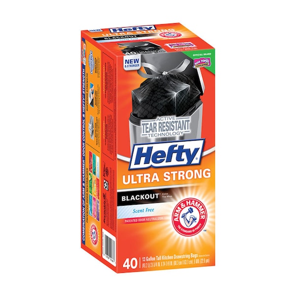 Hefty Hefty Ultra Strong 13 gal No Scent Scent Kitchen Trash Bags Drawstring 40 pk 0.9 mil - E84547