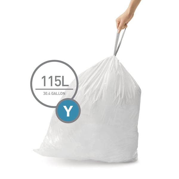 Simplehuman 30 gal Trash Bags, 10.2 in x 12.6 in, 1.18 mm, White - CW0404