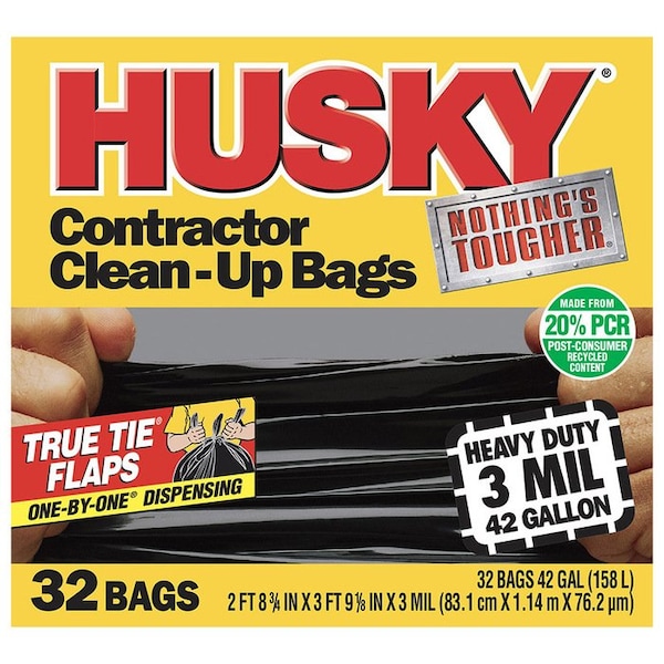Husky 42 Gal Poly - America Black Wave Cut Contractor Trash Bags, 32-Count - HKR42WC032B