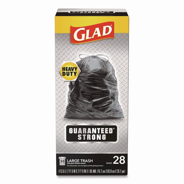 Glad 30 gal Trash Bags, 30 in x 33 in, Super Heavy-Duty, 1.05 Mil, Black - 78966BX