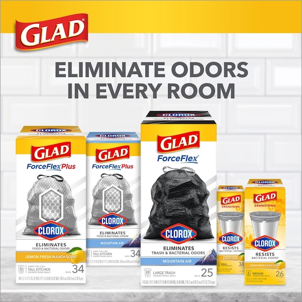 Glad Glad 4 gal Lemon Scent Kitchen Trash Bags Drawstring 34 pk 0.5 mil - 79314