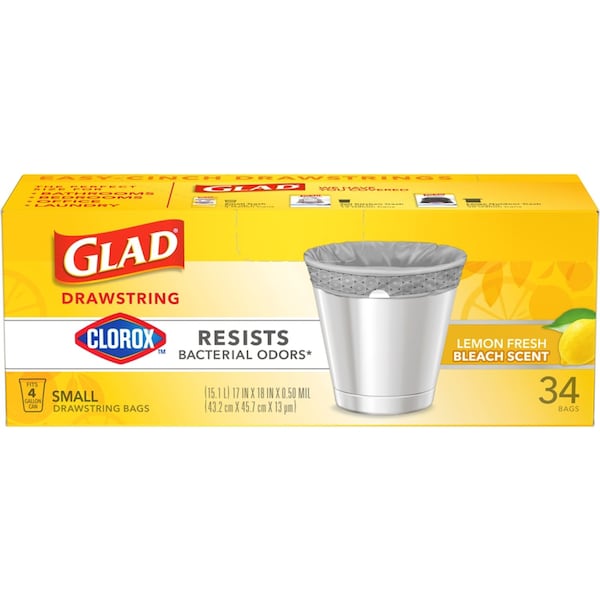 Glad Glad 4 gal Lemon Scent Kitchen Trash Bags Drawstring 34 pk 0.5 mil - 79314