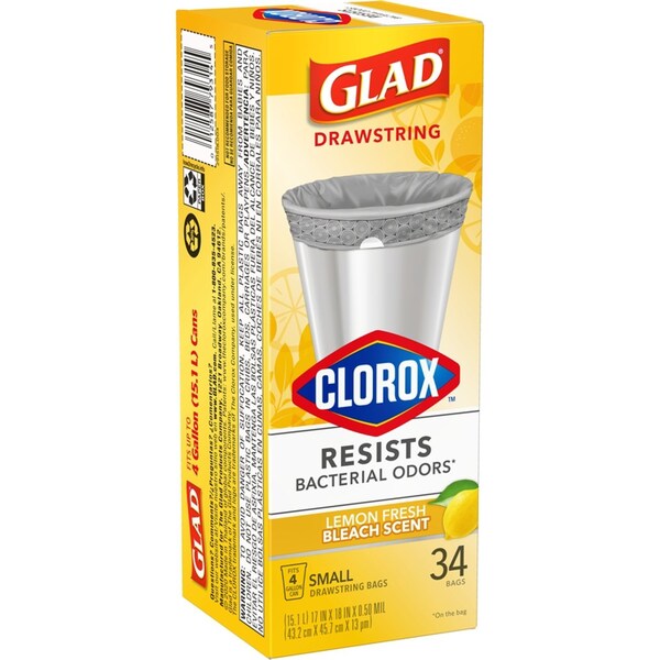 Glad Glad 4 gal Lemon Scent Kitchen Trash Bags Drawstring 34 pk 0.5 mil - 79314