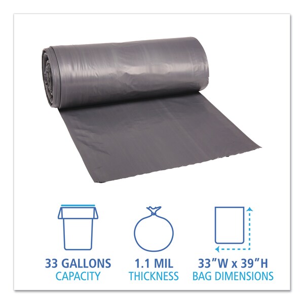 Boardwalk 33 gal Trash Bags, 33 in x 39 in, Super Extra Heavy-Duty, 1.1 mil, Gray, 100 PK - BWK 3339SEH