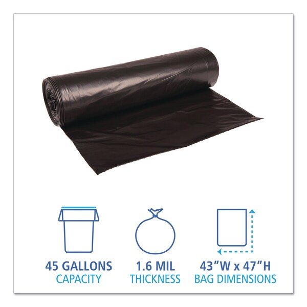 Boardwalk 56 gal Trash Bags, 36 in x 43 in, Super Extra Heavy-Duty, 1.6 Mil, Black, 100 PK - BWK 522