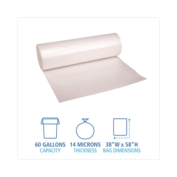 Boardwalk 60 gal Trash Bags, 38 in x 58 in, 14 microns, Natural, 200 PK - V7658HNKR01