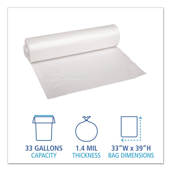 Boardwalk 33 gal Trash Bags, 33 in x 39 in, Super Extra Heavy-Duty, 1.4 mil, Clear, 100 PK - BWK534