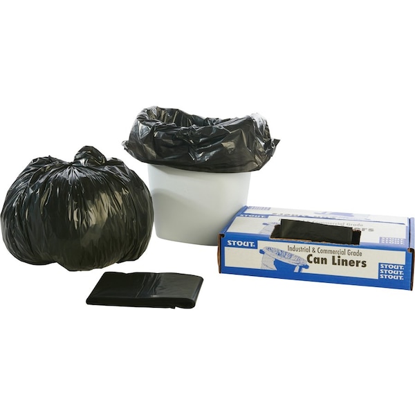 Stout 10 gal Trash Bags, 1 mil (25 Micron), Black W/Brown, 250 PK - STOT2424B10