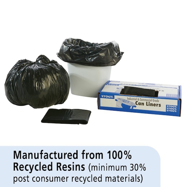 Stout 10 gal Trash Bags, 1 mil (25 Micron), Black W/Brown, 250 PK - STOT2424B10