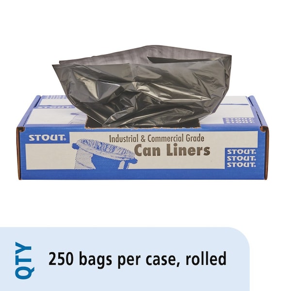 Stout 10 gal Trash Bags, 1 mil (25 Micron), Black W/Brown, 250 PK - STOT2424B10