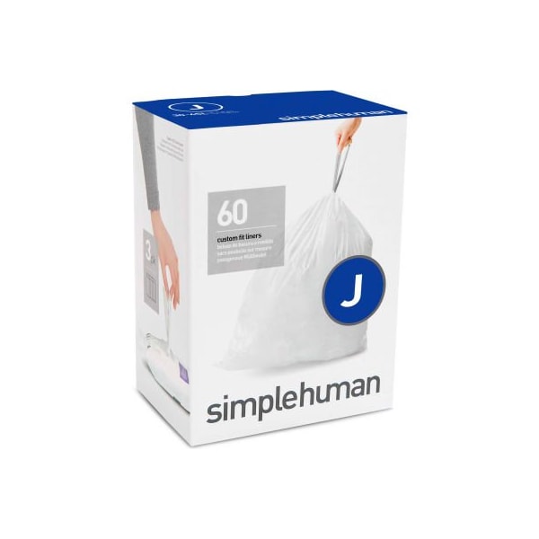 Simplehuman Trash Can Liner Code J - 10.5 Gallon, 21.1 X 28, 1.18 Mil, White, Pack of 240 - CW0259