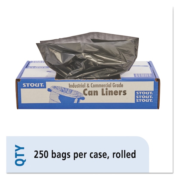 Stout 10 gal Trash Bags, 24 in x 24 in, Heavy-Duty, 1 mil, Brown/Black, 250 PK - T2424B10