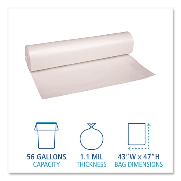Boardwalk 56 gal Trash Bags, 43 in x 47 in, Heavy-Duty, 1.1 mil, Clear, 100 PK - BWK532