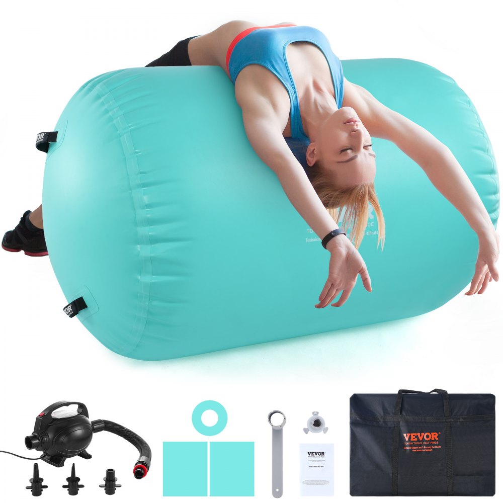 VEVOR Air Mat Tumble Track Air Spot, Round Inflatable Air Roller, Air Barrel Gymnastic Equipment with Electric Pump, Tumbling Backbend Trainer for Home Use/Gym/Yoga/Cheerleading/Park/Water, Mint Green - GTZKFQD40315MCFTUV1