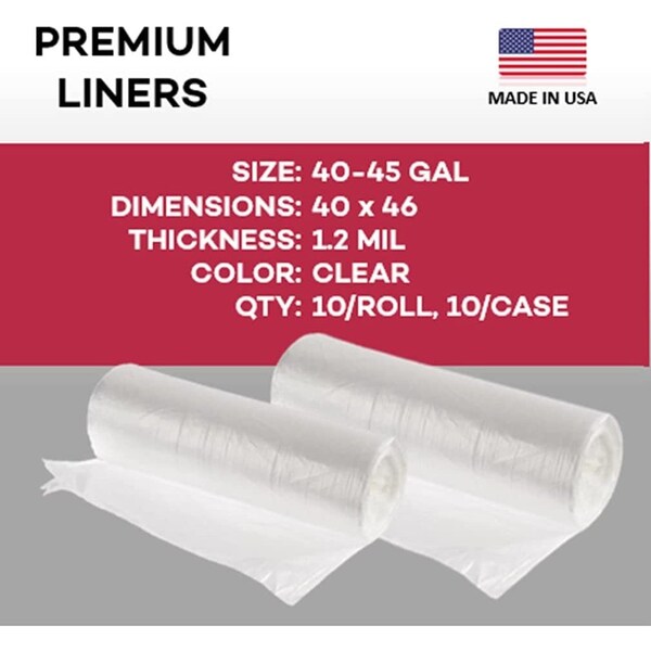 Dealmed 40 gal - 45 gal Trash Bags, 58 in x 46 in, 1.2 Mil, Clear - 781153