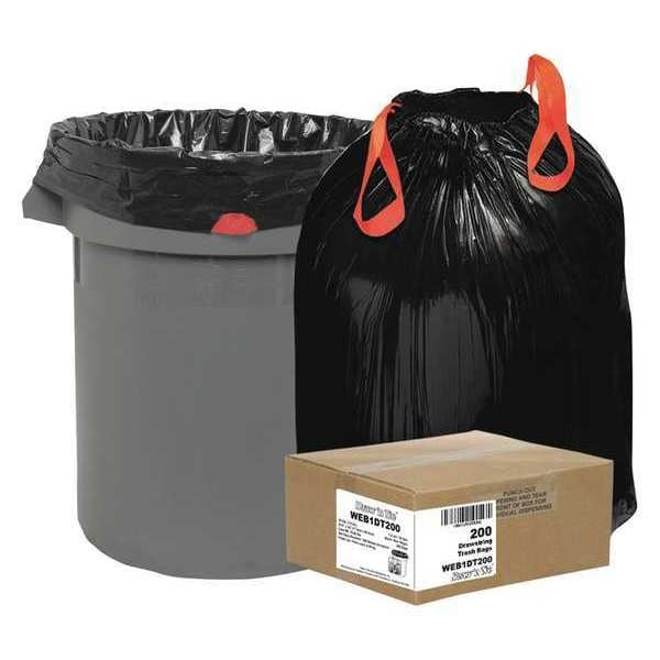 Draw N Tie 30 gal 30.5 in x 33 in, Extra Heavy-Duty, 1.2 mil, Black - WEB1DT200