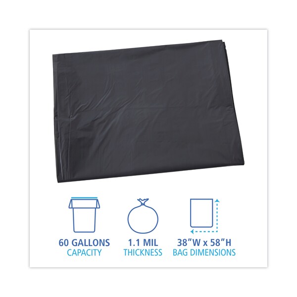 Boardwalk 60 gal Trash Bags, 38 in x 58 in, 1.1 mil, Gray, 100 PK - H7658SGK