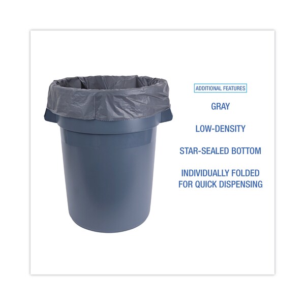 Boardwalk 60 gal Trash Bags, 38 in x 58 in, 1.1 mil, Gray, 100 PK - H7658SGK