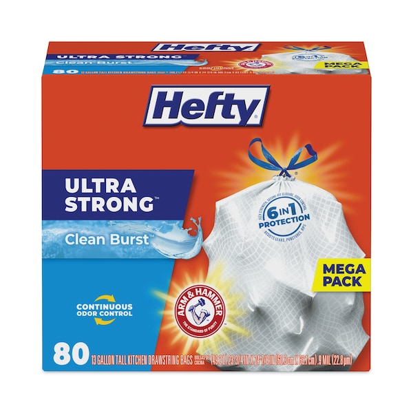 Hefty 13 gal Trash Bags, 22 in x 24.88 in, Standard-Duty, .9 Mil, White, 240 PK - E8-8356