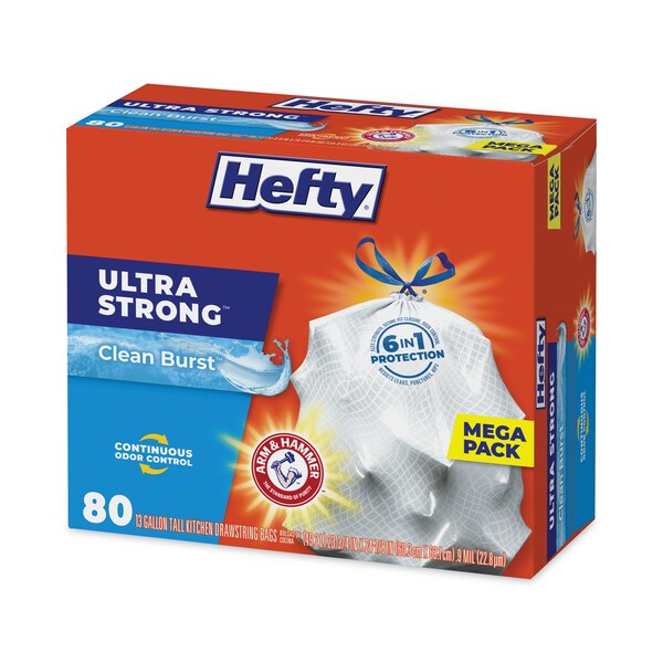 Hefty 13 gal Trash Bags, 22 in x 24.88 in, Standard-Duty, .9 Mil, White, 240 PK - E8-8356