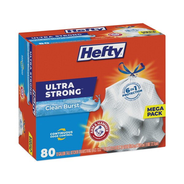 Hefty 13 gal Trash Bags, 22 in x 24.88 in, Standard-Duty, .9 Mil, White, 240 PK - E8-8356