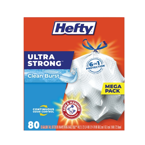 Hefty 13 gal Trash Bags, 22 in x 24.88 in, Standard-Duty, .9 Mil, White, 240 PK - E8-8356