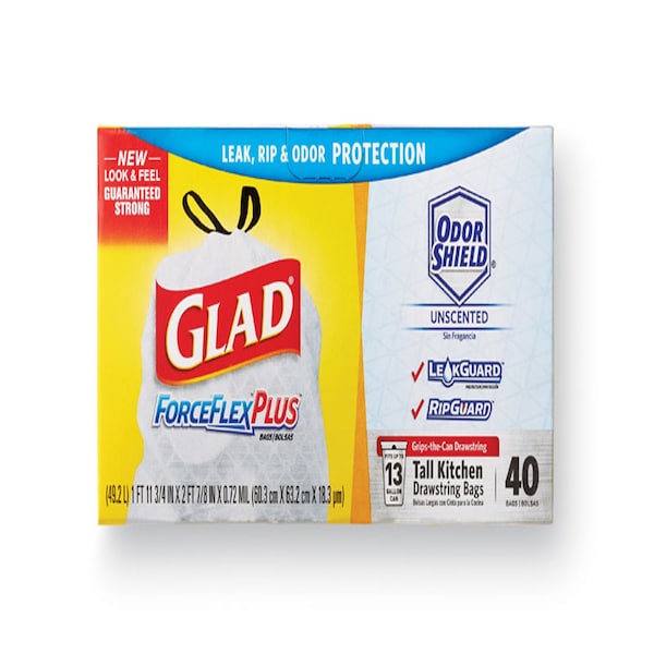 Glad Glad ForceFlex 13 gal No Scent Scent Tall Kitchen Bags Drawstring 40 pk 0.72 mil - 70355