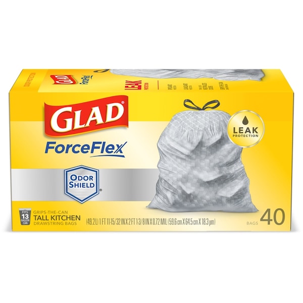Glad Glad ForceFlex 13 gal No Scent Scent Tall Kitchen Bags Drawstring 40 pk 0.72 mil - 70355