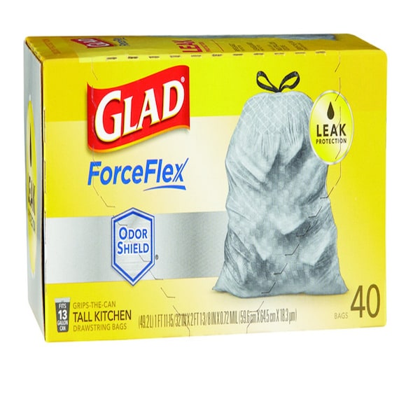 Glad Glad ForceFlex 13 gal No Scent Scent Tall Kitchen Bags Drawstring 40 pk 0.72 mil - 70355