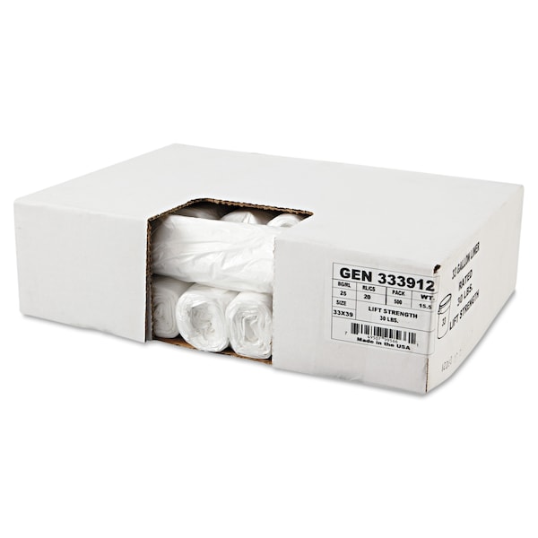 General Supply 33 gal Trash Bags, 33 in x 39 in, 9 microns, Natural, 500 PK - Z6639LN GR1