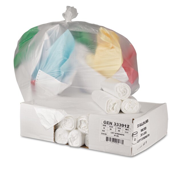 General Supply 33 gal Trash Bags, 33 in x 39 in, 9 microns, Natural, 500 PK - Z6639LN GR1